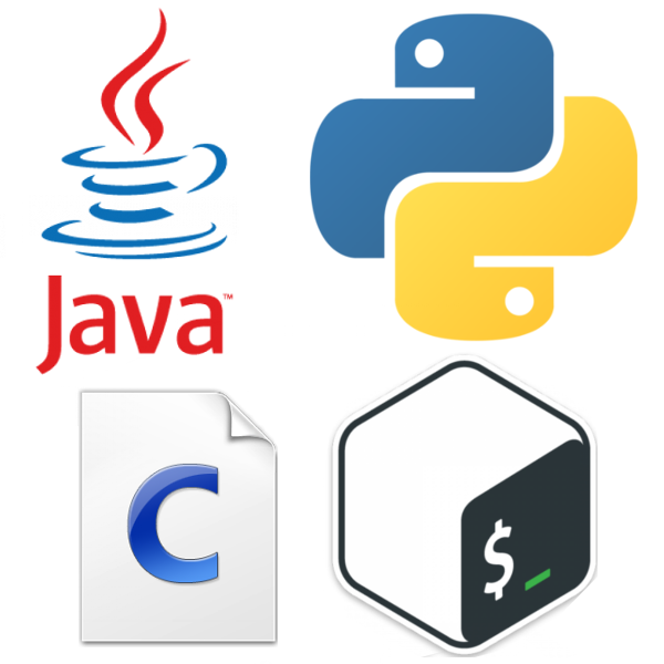 Python, C, Java, Bash